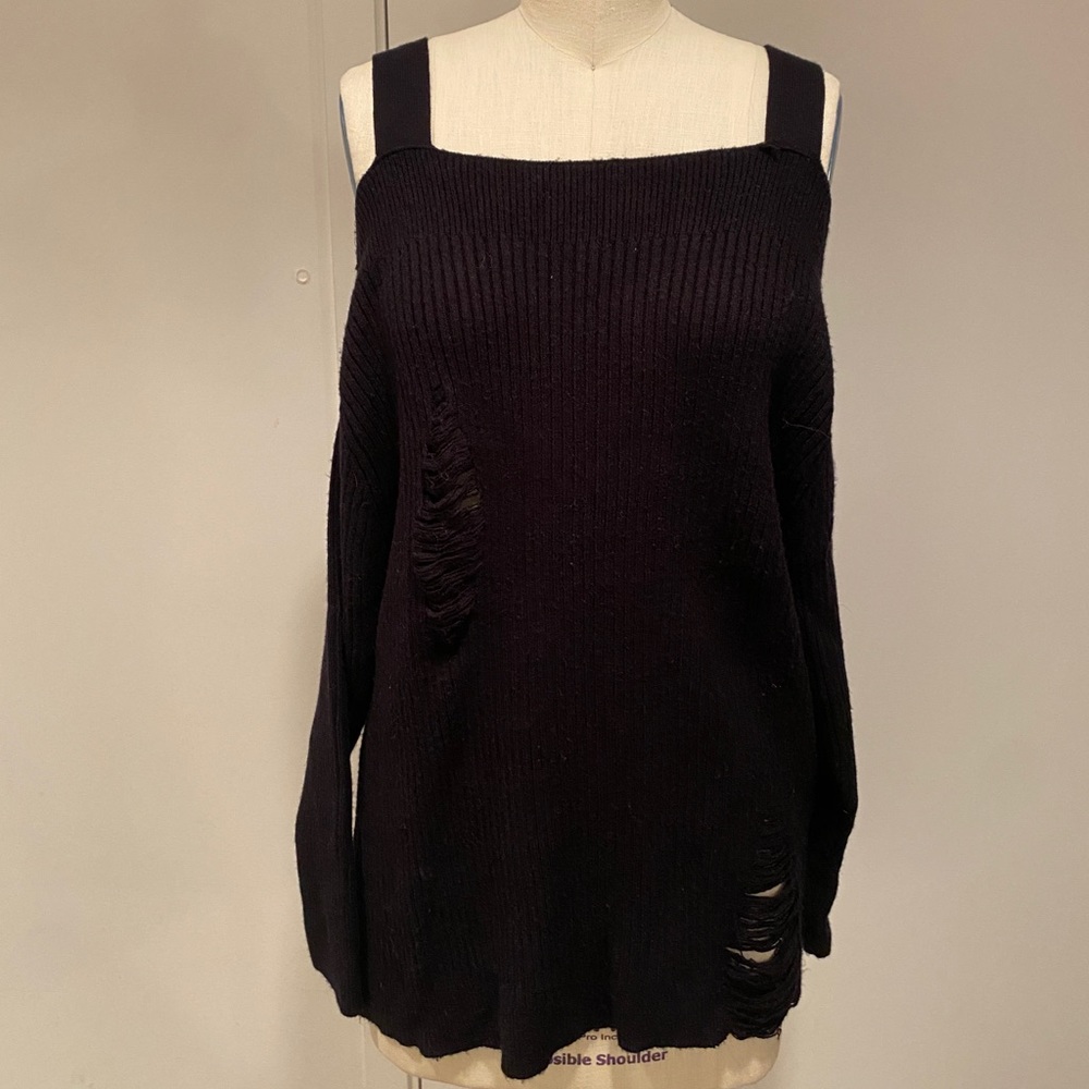 Black Zara distressed off shoulder sweater